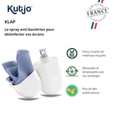 Kit de spray nettoyant naturel Kutjo Klap Blanc, 300 pulvérisations avec 1 microfibre