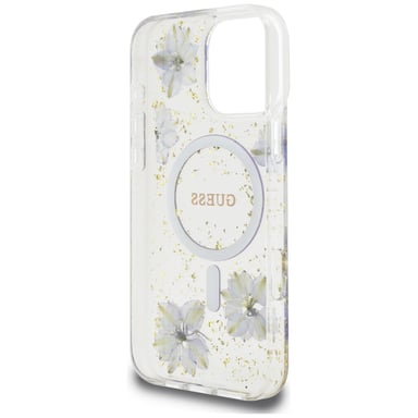 Étui Guess Resin Flowers MagSafe pour iPhone 16 Pro Max violet