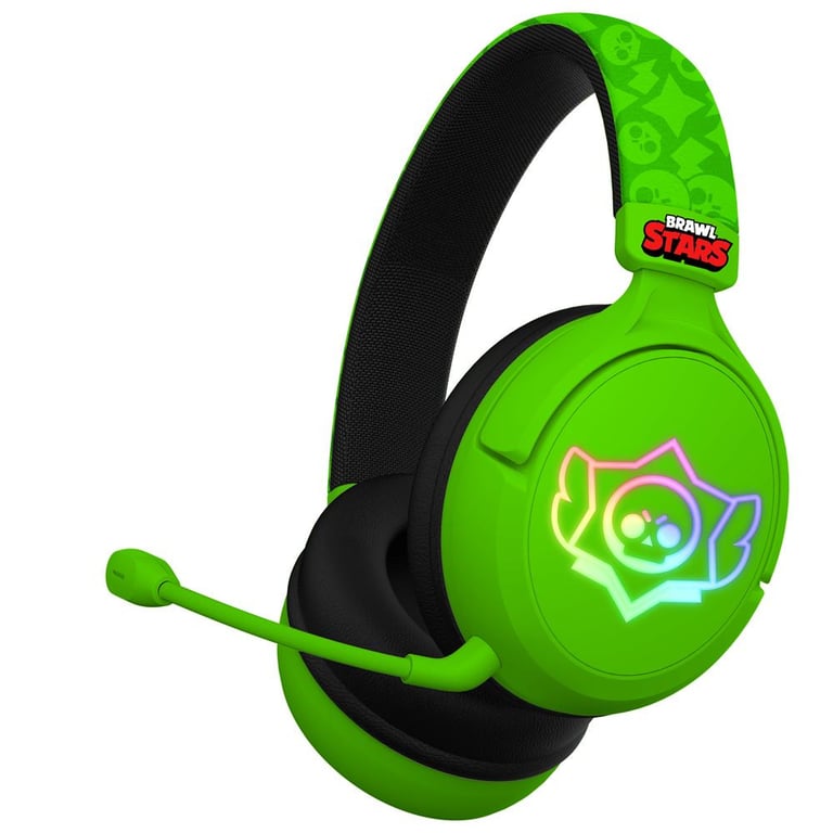 Casque gaming filaire Subsonic Brawl Stars Skull Vert et Noir 40 mm LED micro amovible - Neuf