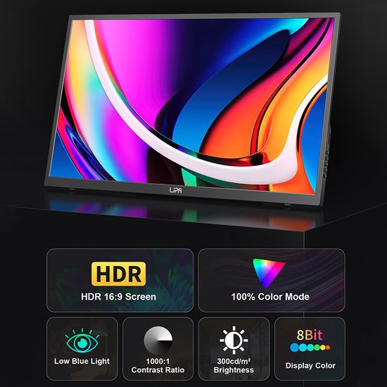 Moniteur portable Lipa HDR 80 Full HD 18 5 pouces Écran portable Écran d'ordinateur Écran 100 Hz HDMI 2x USB C Neuf - vue 3