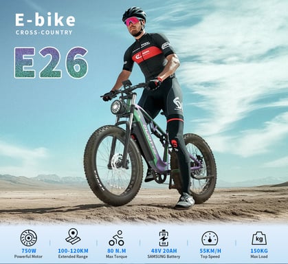 Bicicleta eléctrica DUOTTS-E26 Batería Samsung de 48 V y 20 Ah Bicicleta eléctrica con cambio de color dinámico Potente motor Bafang Sistema de cambio SHIMANO de 8 velocidades Bicicleta eléctrica de montaña