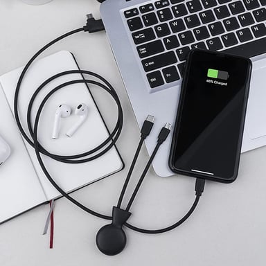 Câble Mr BIO USB A+C / microUSB & USB C & Lightning 2.1A 1m FastCharge 10.5W Noir - Eco-responsable Xoopar