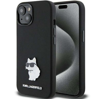 Étui Karl Lagerfeld pour iPhone 15 Plus 6.7'' noir Silicone Choupette Metal Pin