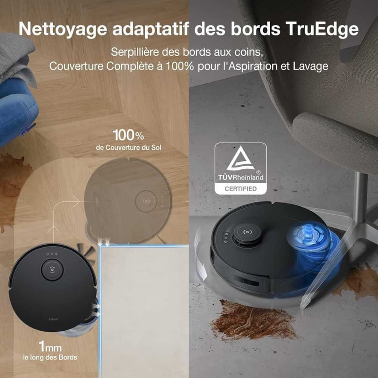 ECOVACS Deebot T30s Pro Gen2 Aspirateur Robot Laveur avec Station 13500 Pa Brosse ZeroTangle Nettoyage à leau Chaude - vue 4