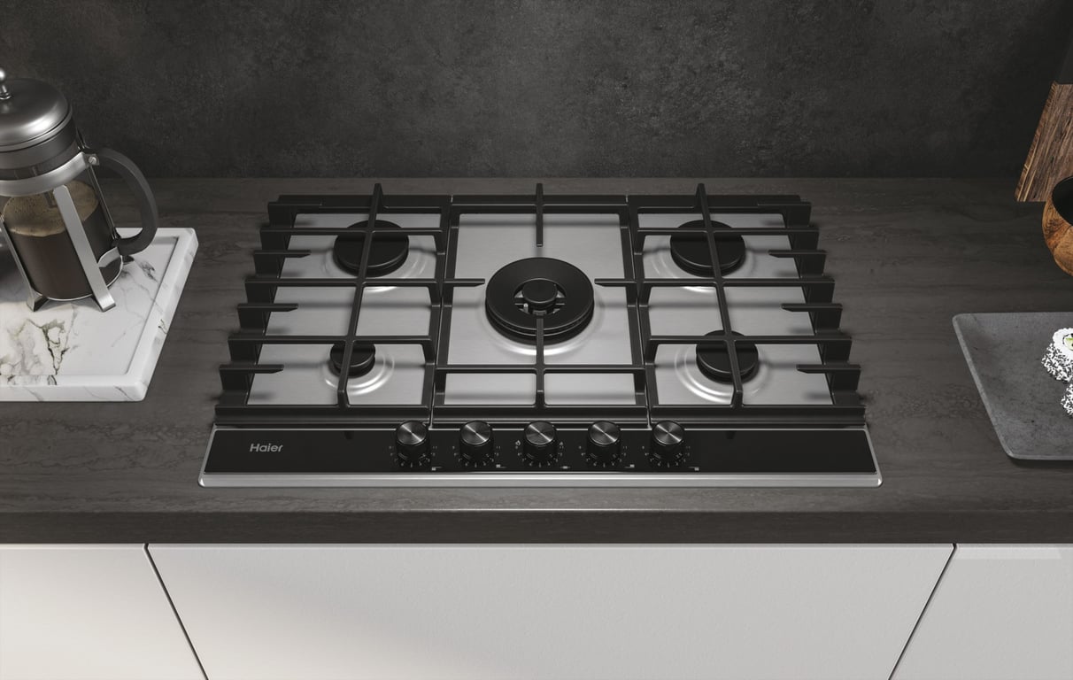 Haier Série 4 HAHG7W5XH Plaque de cuisson à gaz 5 feux 75 cm Acier inoxydable - vue 2