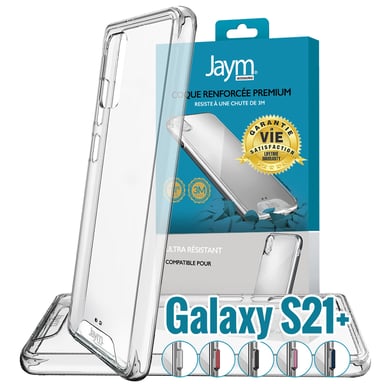 JAYM - Custodia Premium ultra-rinforzata per Samsung Galaxy S21+ - Certificata 3 Metri di caduta? Garanzia a vita - Trasparente - 5 set di pulsanti colorati disponibili