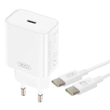 Chargeur Secteur USB-C Power Delivery 20W Compact avec Câble USB-C 60W Blanc