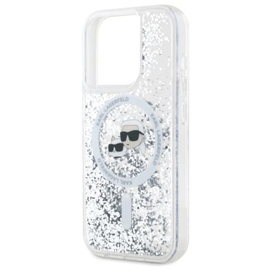 Custodia Karl Lagerfeld per iPhone 15 Pro Max 6,7'' Liquid Glitter custodia rigida trasparente Karl&Choupette Head Magsafe