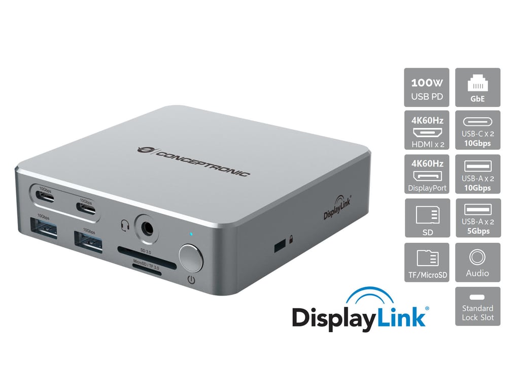 Conceptronic DONN25G station d'accueil Avec fil USB 3.2 Gen 2 3.1 Gen 2 Type C Neuf