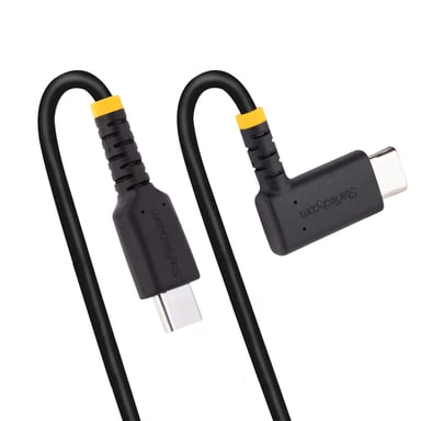 StarTech.com Cable 30cm USB C Acodado - en Ángulo Recto - PD 60W - 3A - Cable USB-C de Carga Rápida - de Alta Resistencia - USB 2.0 Tipo C - Fibra de