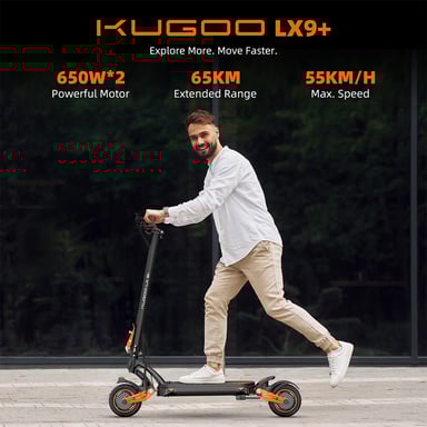 Kugoo LX9+ Trottinette Électrique Pliable, Moteur 2*650W, Batterie 48V 18.2Ah, Pneus de 9 Pouces, Autonomie de 65 km