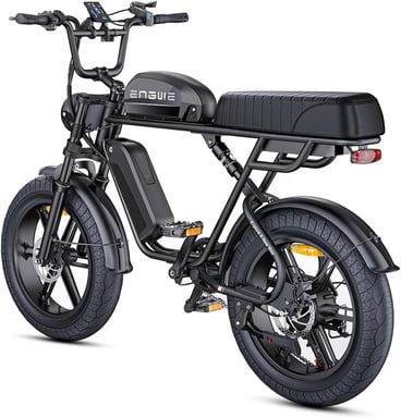 Bicicleta de montaña eléctrica ENGWE M1 de 20'' con neumáticos anchos, batería de 48 V 28,6 Ah, suspensión total, autonomía de hasta 90-170 km, color negro