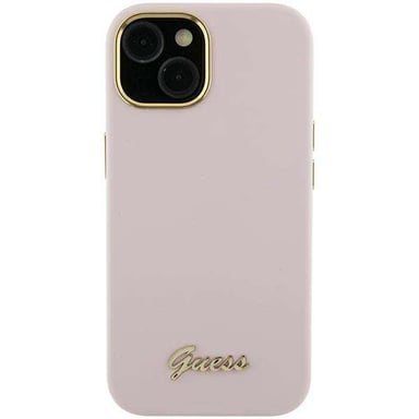 Custodia Guess per iPhone 15 Pro Max 6,7'' rosa Custodia rigida in silicone Script Metal Logo & Frame