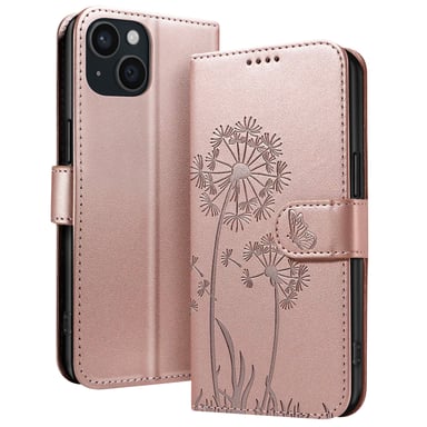 Custodia a portafoglio per iPhone 15 Design premium Fiori Farfalla