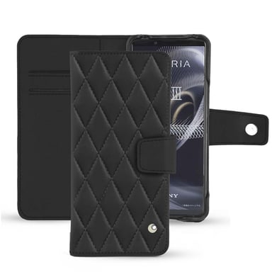 Funda de piel Sony Xperia 5 III - Solapa billetera - Negro - Piel lisa cosida