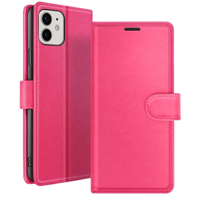 Zanaé Funda tipo cartera para iPhone 12 y 12 Pro con soporte y lengüeta magnética Fucsia