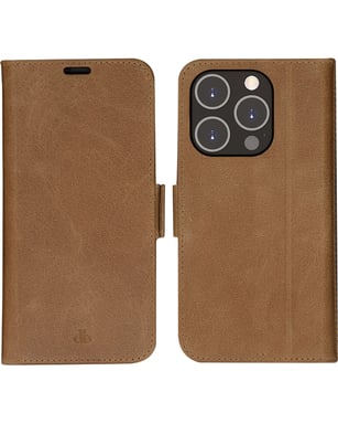 DBRAMANTE1928 Funda con cierre para iPhone 14 Pro en piel de Copenhague con tarjetero Marrón claro