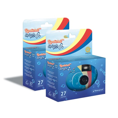 GT Photo GT27WP Realishot Splash - Pack de 2 Cámaras Descartables Impermeables, 27 Fotos, 35mm, 4K Ultra HD, Impermeable - Azul
