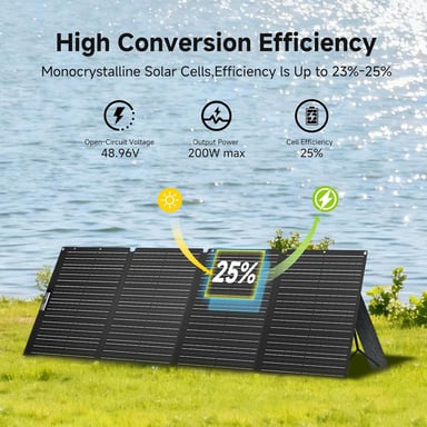 ALLPOWERS SE200 de 200 W Panel solar , panel solar plegable con soporte ajustable, cargador solar impermeable IP68 de ETFE para central eléctrica.