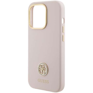 Custodia Guess per iPhone 15 Pro 6.1'' rosa Custodia rigida in silicone Logo Strass 4G
