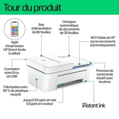 Stampante multifunzione HP Deskjet 4222e a getto d'inchiostro colore Copia Scansione - 3 mesi di Instant ink inclusi con HP+