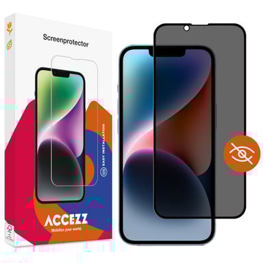 Accezz Protection d'écran en verre trempé Privacy pour Apple iPhone 13 / 13 Pro / 14 / 16e
