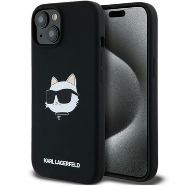 Custodia Karl Lagerfeld per iPhone 15 Plus 6,7'' nero Custodia rigida in silicone Choupette Head MagSafe