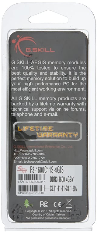 G.Skill Aegis Series 4 Go DDR3 1600 MHz CL11 - vue 5