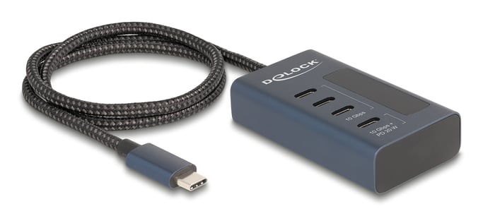 Delock USB 10 Gbps Hub con 4 porte USB Type-C di cui 3 x Porta dati + 1 X Dati e Pd 20 Watt con visualizzazione delle prestazioni
