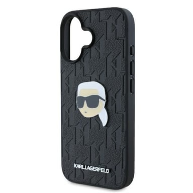 Funda Karl Lagerfeld para iPhone 16 6.1'' carcasa rígida negra Monograma Karl Head Pin