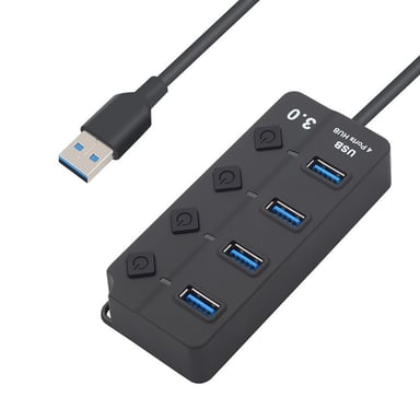 Hub 4 ports USB 3.0 pour MAC APPLE avec Alimentation Individuelle Multi-prises Adaptateur Rallonge (NOIR)