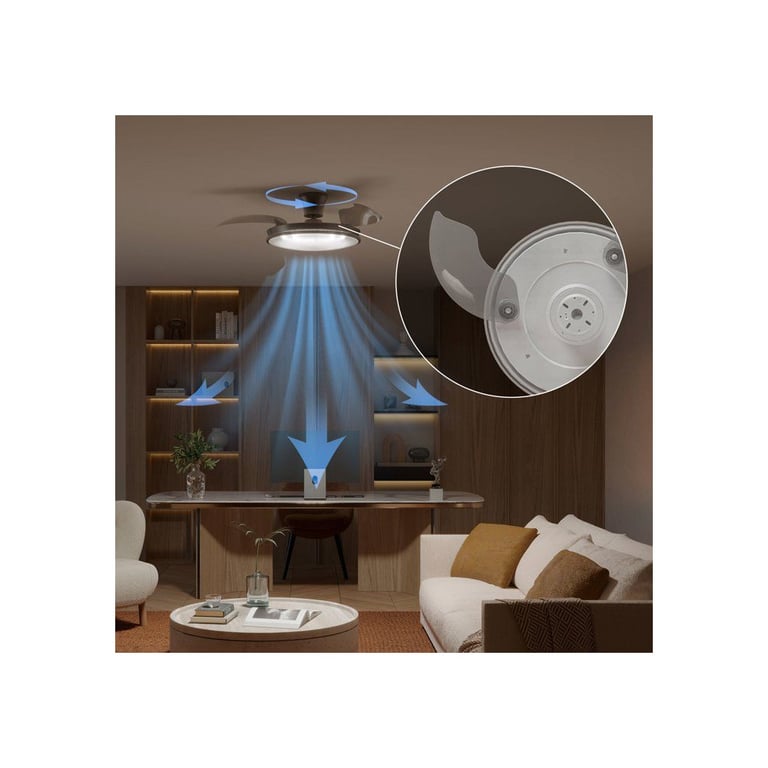 Ventilateur de plafond Philips Atlas avec LED, pales rétractables, nickel et télécommande - Neuf