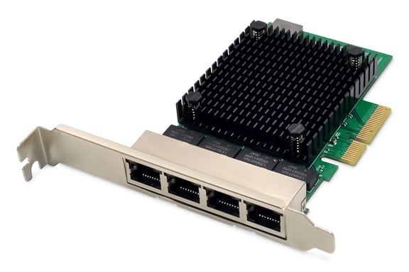 Digitus Tarjeta de red Ethernet 2,5 Gigabit de 4 puertos, RJ45, PCI Express, chipset Realtek