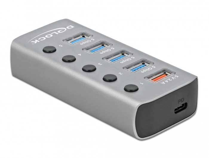DeLOCK Hub USB 5 Gbps avec 4 ports + 1 port de chargement rapide + 1 port USB C PD 3.0 avec interrupteur et voyant Neuf - vue 2