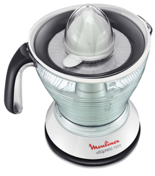 MOULINEX PC302B10 Exprimidor 1L - Vitapress blanco gris - Doble filtro (con/sin pulpa) - 1 velocidad - Doble sentido de rotación - Diseño moderno - Almacenamiento de cable - Base 360°