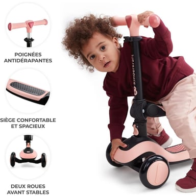 Scooter de 3 ruedas HALLEY rosa y Draisienne para niños