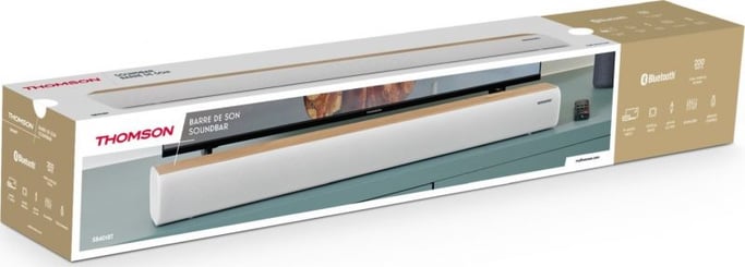 Barra de Sonido Thomson SB401BT 200W Bluetooth 5.0 con Entradas Óptica, USB, AUX - Diseño Madera Clara