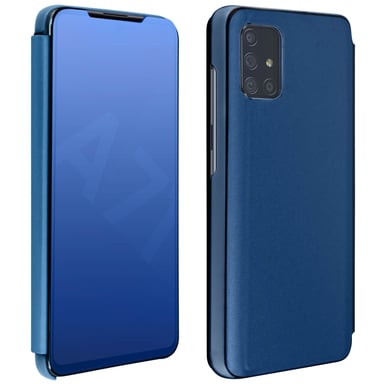 Housse pour Samsung Galaxy A71 Clapet Effet Miroir Support Vidéo Bleu