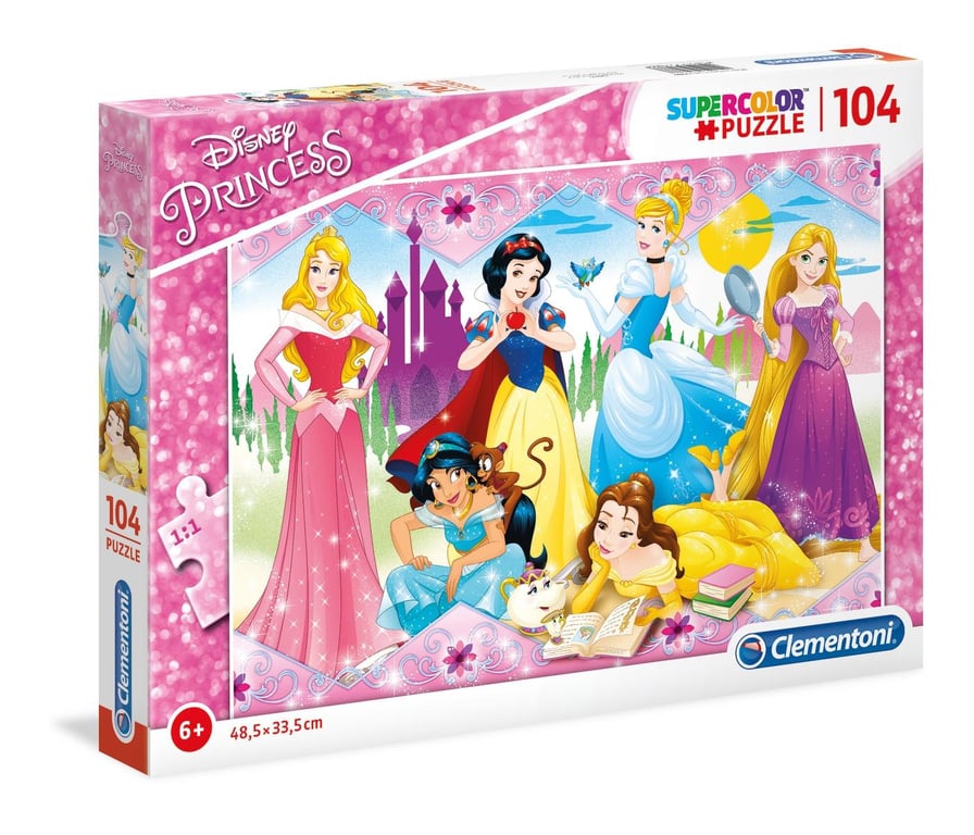 Clementoni 27086 Disney Princess SuperColor 104 Pièces Puzzle des Princesses Disney Jeu de Création et Logique pour Enfants à partir de et plus
