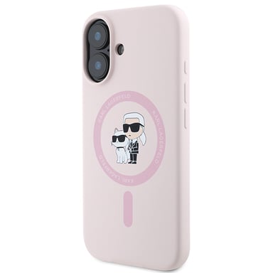 Étui Karl Lagerfeld pour iPhone 16 Plus 6.7'' rose étui rigide Silicone Karl&Choupette Ring MagSafe