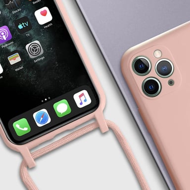 Coque Cordon pour iPhone 11 Pro Max Semi-rigide Lanière Tour du Cou 80cm Rose