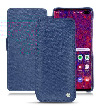 Funda de piel Samsung Galaxy S10+ - Solapa horizontal - Azul - Piel saffiano