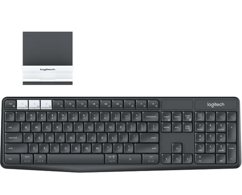 Logitech K375s Multi-Device Wireless Keyboard and Stand Combo clavier Universel RF sans fil + Bluetooth QWERTZ Allemand Graphite, Blanc - Neuf