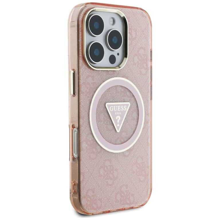 Coque Guess IML Metal Glitter 4G Circle Triangle MagSafe pour iPhone 16 Pro - vue 6
