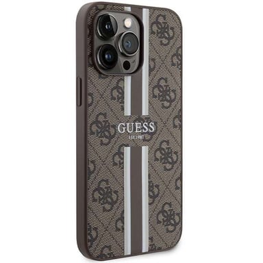 Custodia Guess per iPhone 15 Pro Max 6,7'' marrone Custodia rigida 4G a strisce stampate MagSafe