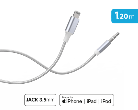 Cavo audio da Lightning a Jack 3,5 mm rinforzato in nylon intrecciato 1,2 m