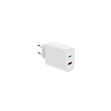 Chargeur secteur WE 1 Port USB + 1 Port USB-C, Total 65W,  Power Delivery, coloris blanc.