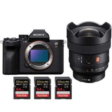 Appareil photo hybride Sony A7R V + FE 14mm f/1.8 GM + 3 SanDisk 64GB Extreme PRO UHS-II + Ebook ''20 astuces pour des images qui claquent''