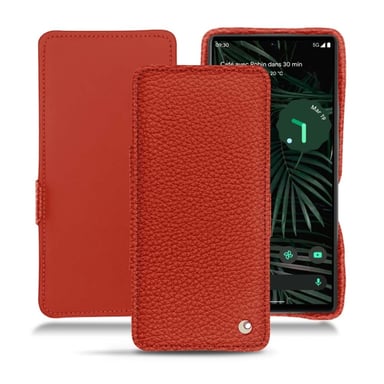 Housse cuir Google Pixel 6 Pro -  - Orange - Cuir grainé