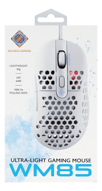 DELTACO GAMING - WHITE LINE WM85 - Mouse ottico da gioco 6400 DPI, 1000 Hz, ultra leggero, RGB, 6 pulsanti